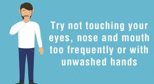 Try not touching your eyes, nose and mouth too frequently or with unwashed hands